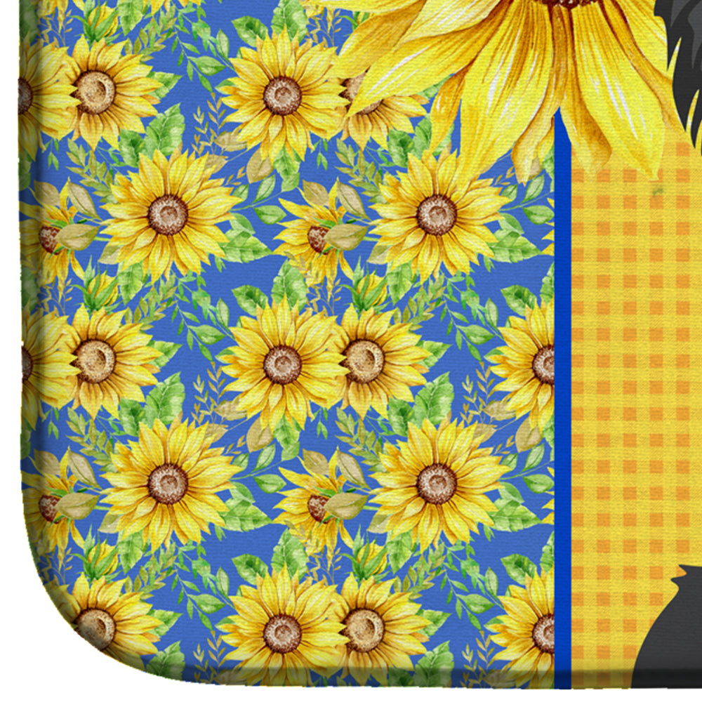 Summer Sunflowers Longhaired Black Chihuahua Dish Drying Mat