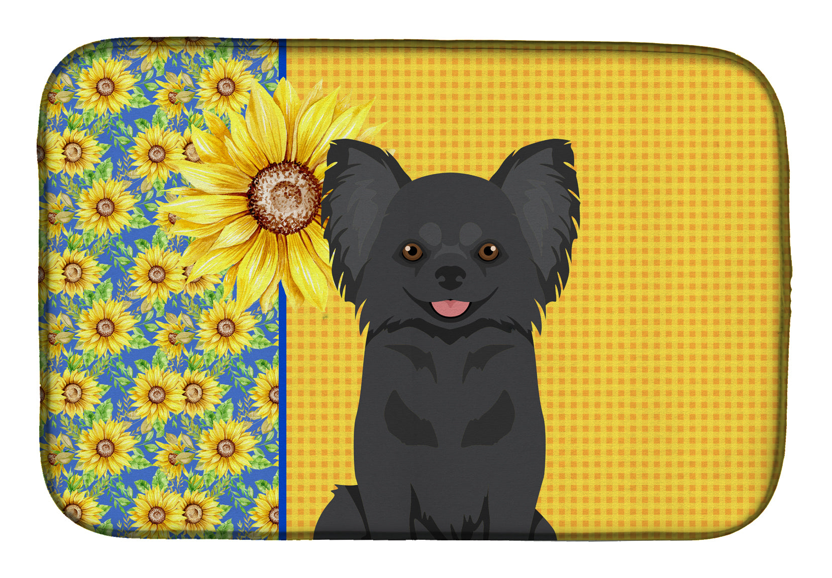 Summer Sunflowers Longhaired Black Chihuahua Dish Drying Mat  the-store.com.