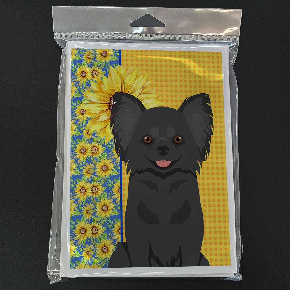 Summer Sunflowers Longhaired Black Chihuahua Greeting Cards and Envelopes Pack of 8 - the-store.com