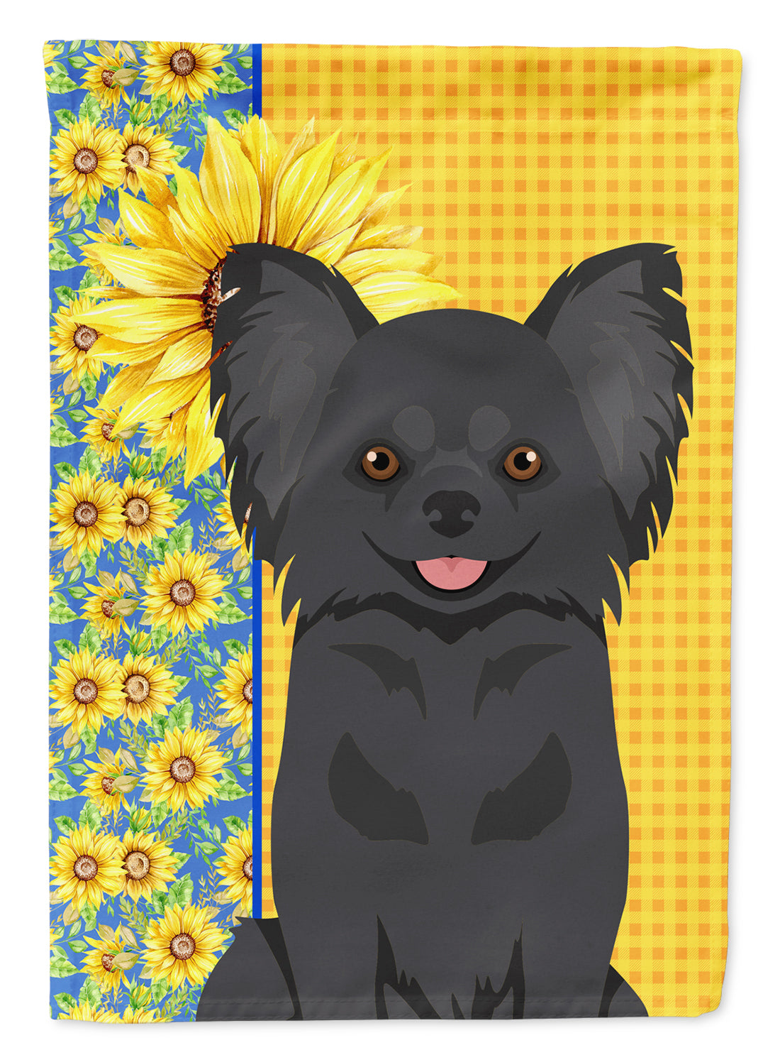 Summer Sunflowers Longhaired Black Chihuahua Flag Garden Size