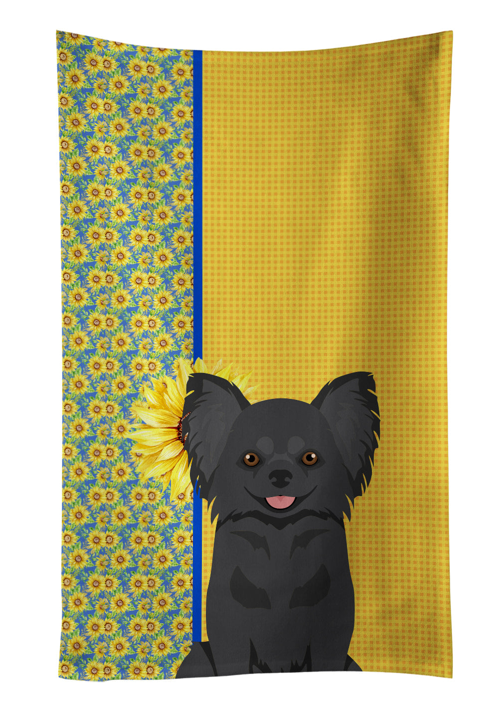 Buy this Summer Sunflowers Longhaired Black Chihuahua Kitchen Towel