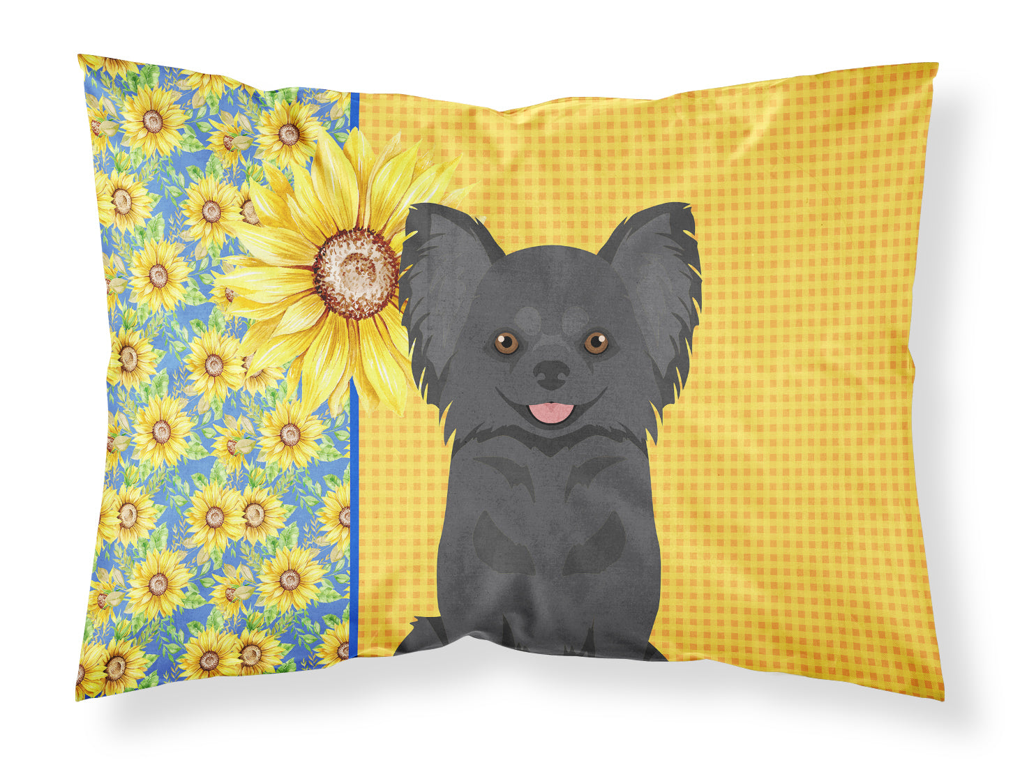 Buy this Summer Sunflowers Longhaired Black Chihuahua Fabric Standard Pillowcase
