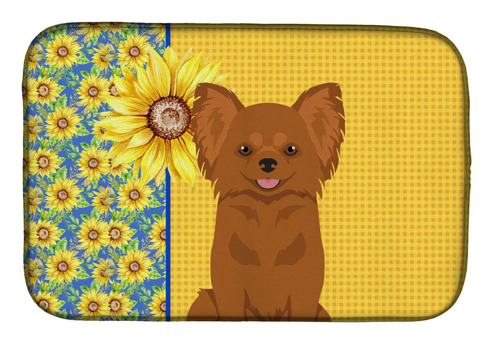 Summer Sunflowers Longhaired Red Chihuahua Dish Drying Mat