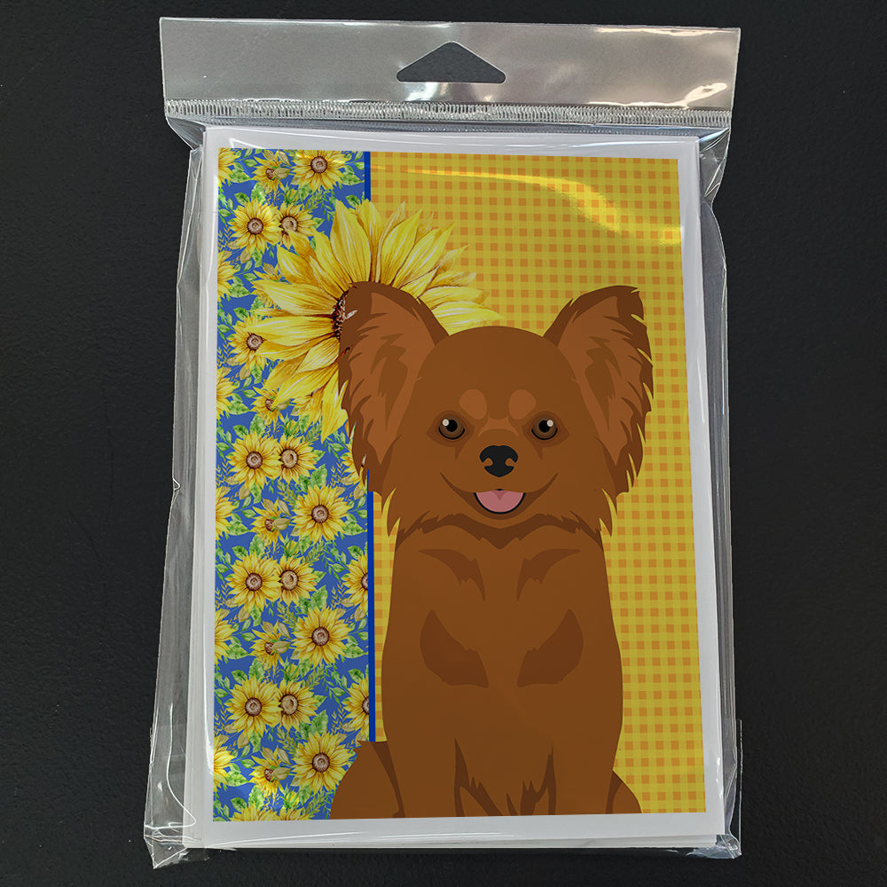 Summer Sunflowers Longhaired Red Chihuahua Greeting Cards and Envelopes Pack of 8 - the-store.com