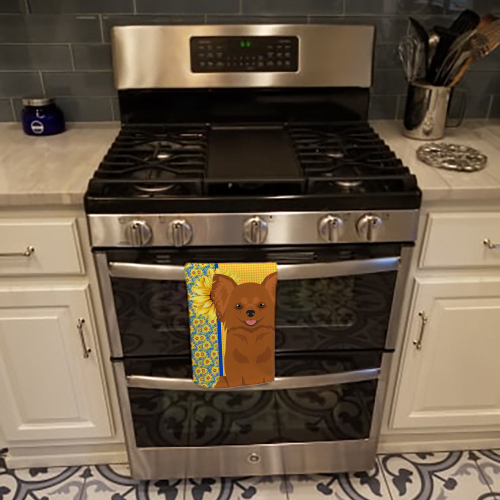 Summer Sunflowers Longhaired Red Chihuahua Kitchen Towel - the-store.com