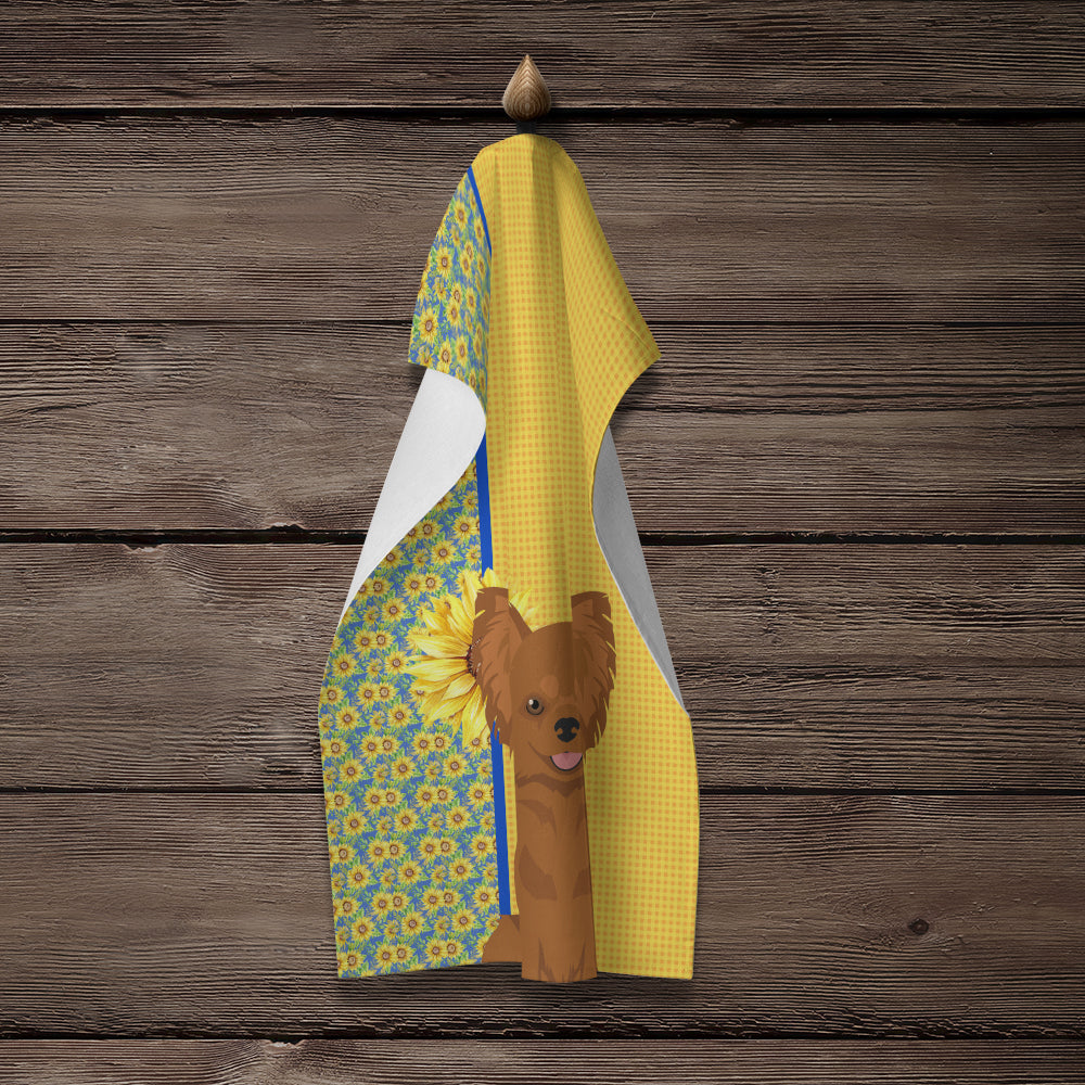 Summer Sunflowers Longhaired Red Chihuahua Kitchen Towel - the-store.com