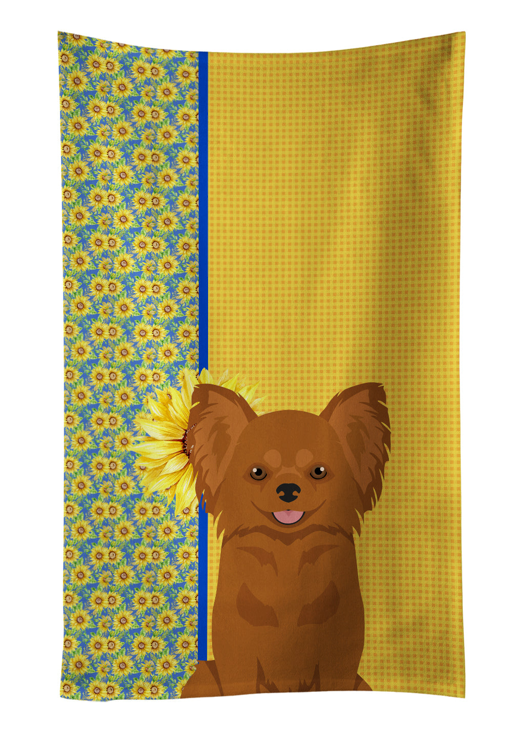 Buy this Summer Sunflowers Longhaired Red Chihuahua Kitchen Towel