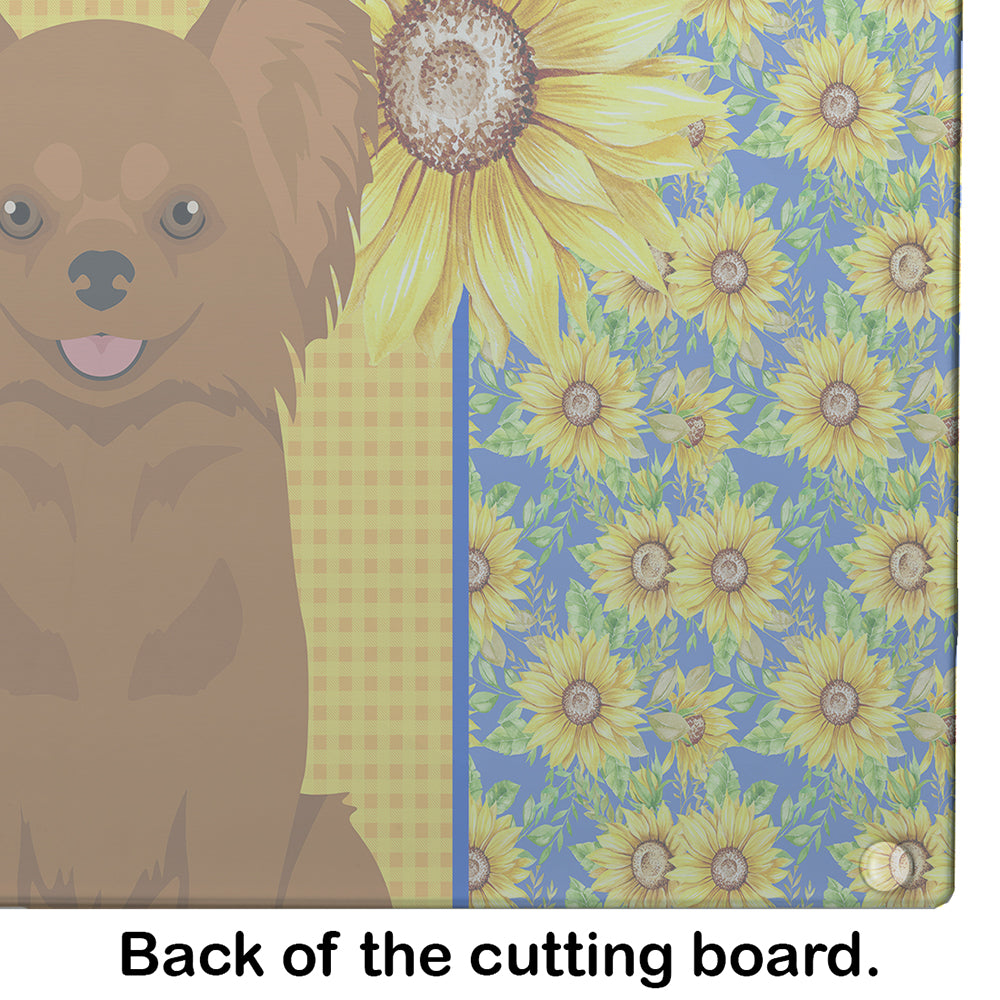 Summer Sunflowers Longhaired Red Chihuahua Glass Cutting Board Large - the-store.com