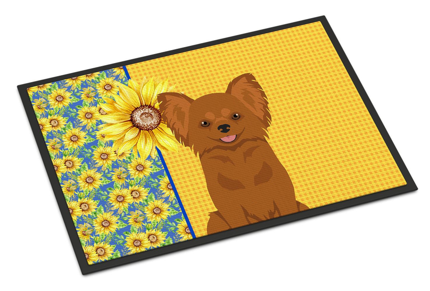 Buy this Summer Sunflowers Longhaired Red Chihuahua Indoor or Outdoor Mat 18x27