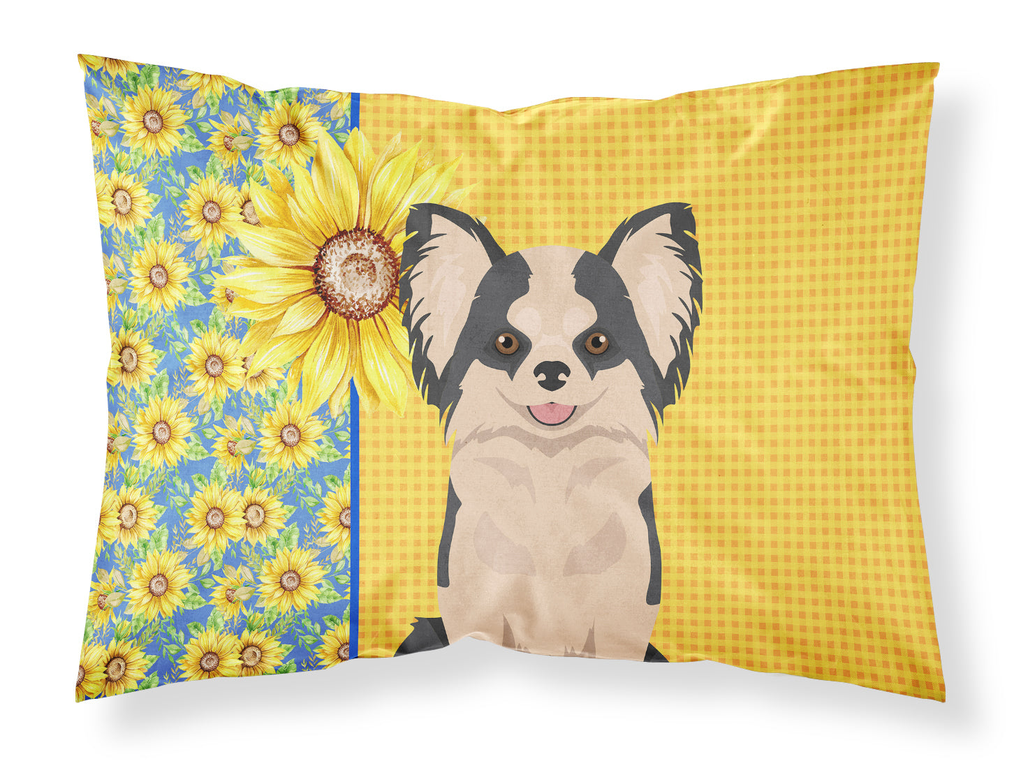 Buy this Summer Sunflowers Longhaired Black and White #2 Chihuahua Fabric Standard Pillowcase