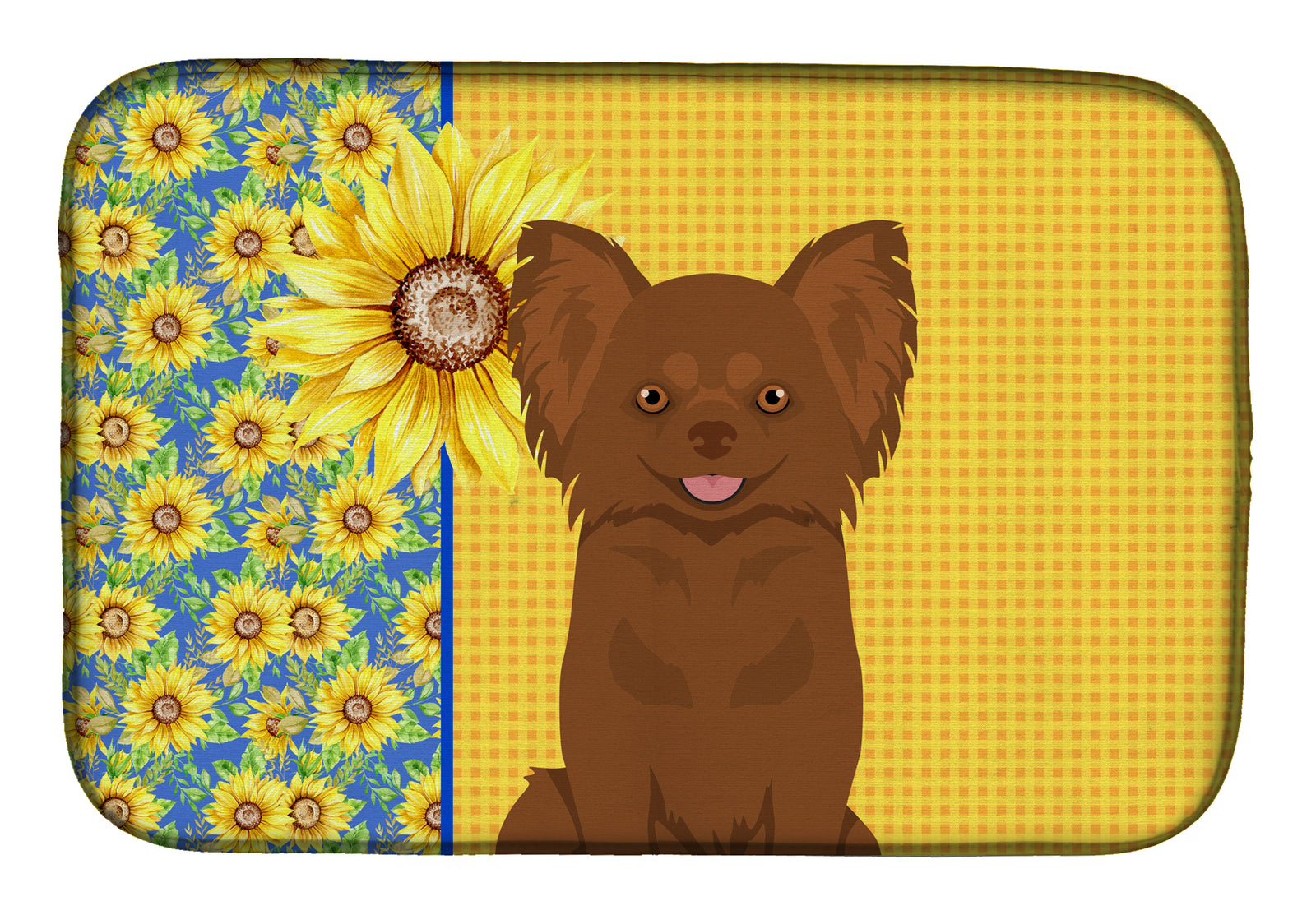 Summer Sunflowers Longhaired Chocolate Chihuahua Dish Drying Mat  the-store.com.