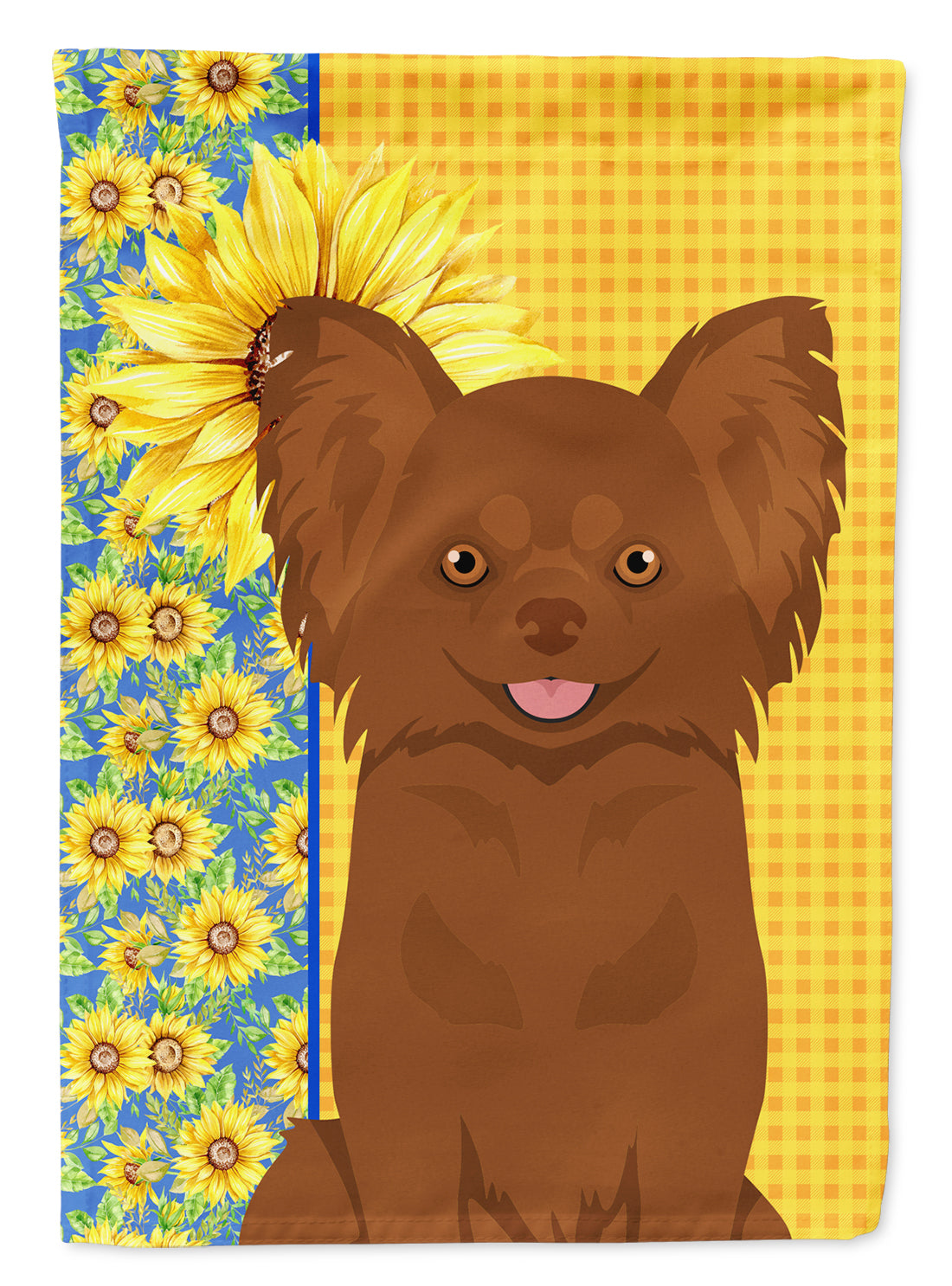 Summer Sunflowers Longhaired Chocolate Chihuahua Flag Garden Size