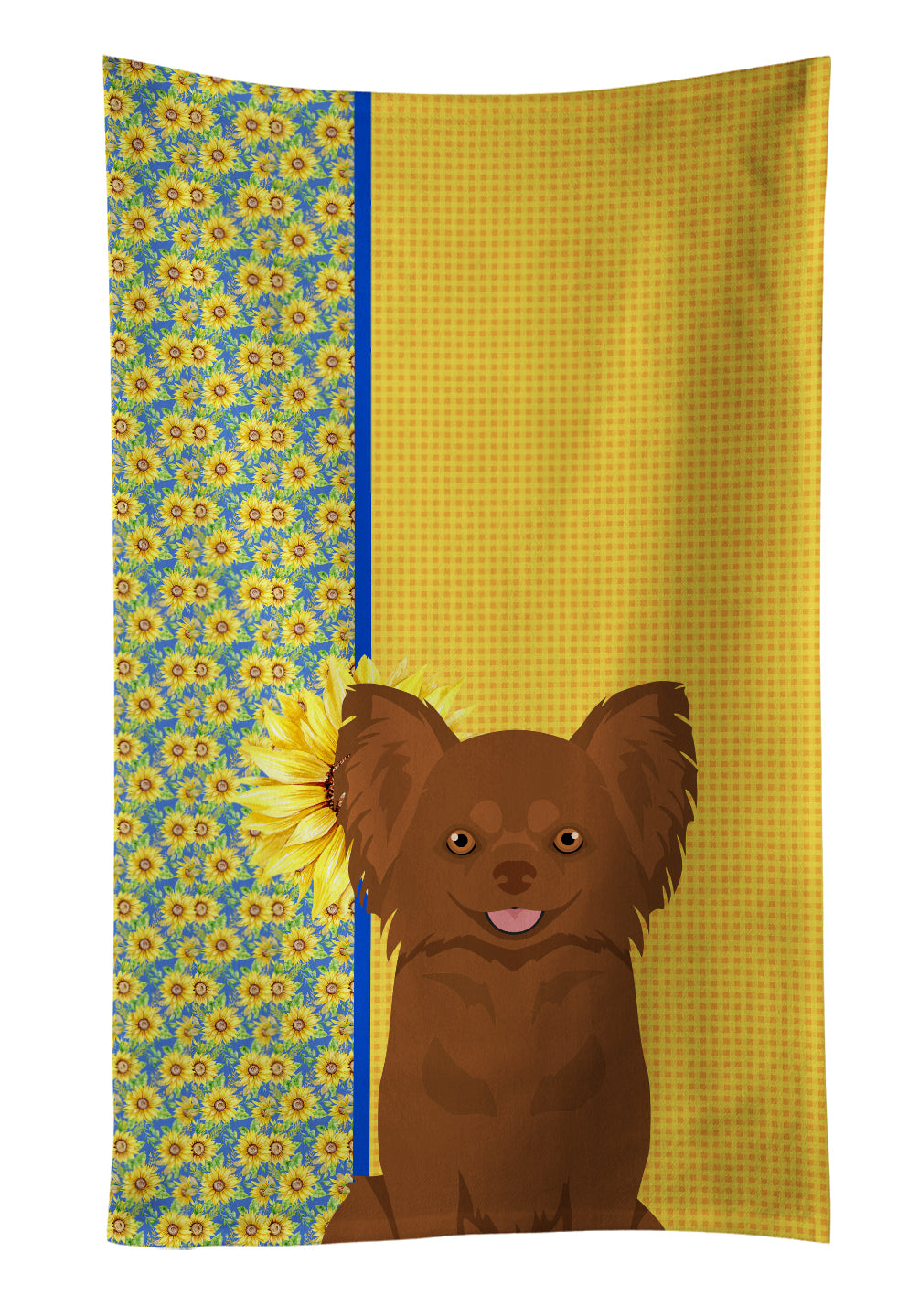 Buy this Summer Sunflowers Longhaired Chocolate Chihuahua Kitchen Towel