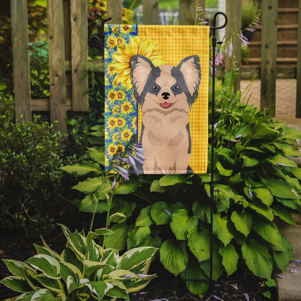 Summer Sunflowers Longhaired Blue and White Chihuahua Flag Garden Size  the-store.com.