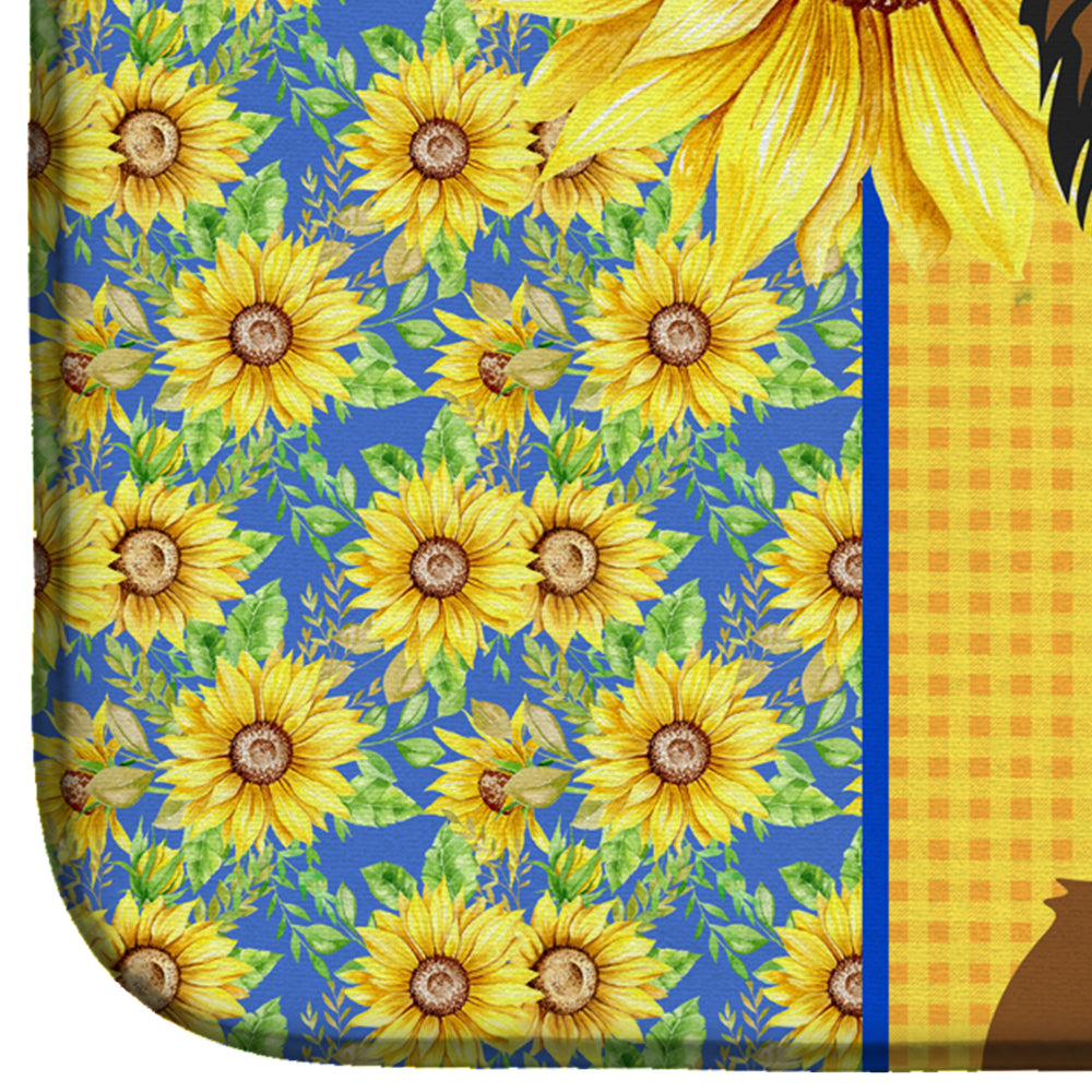 Summer Sunflowers Longhaired Black and Red Chihuahua Dish Drying Mat  the-store.com.