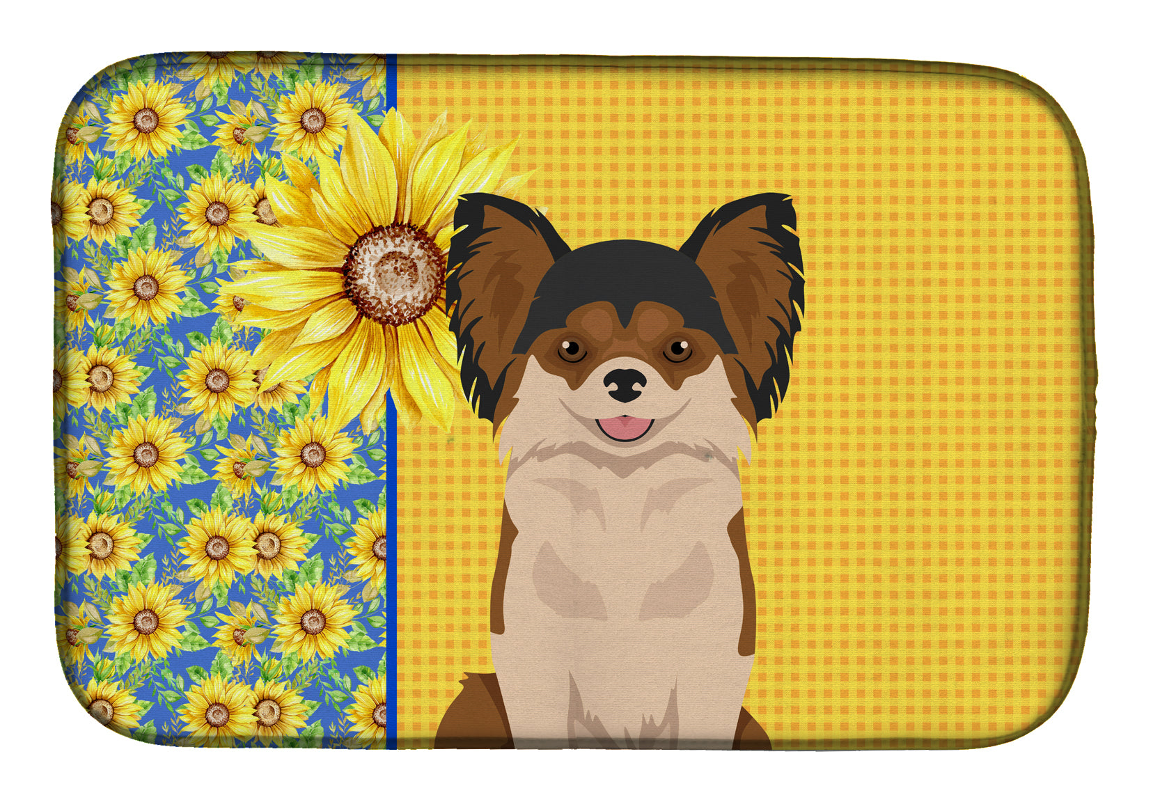 Summer Sunflowers Longhaired Black and Red Chihuahua Dish Drying Mat