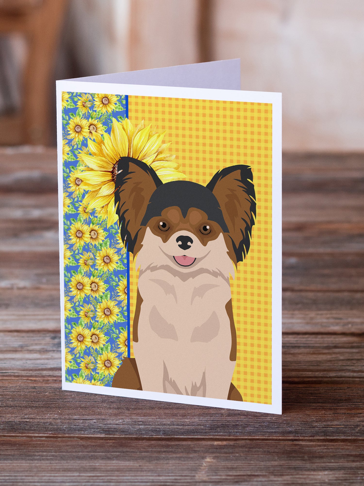 Summer Sunflowers Longhaired Black and Red Chihuahua Greeting Cards and Envelopes Pack of 8 - the-store.com