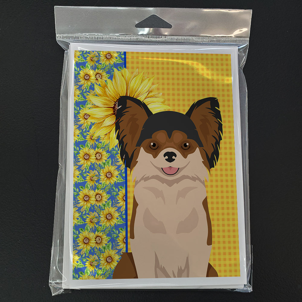 Summer Sunflowers Longhaired Black and Red Chihuahua Greeting Cards and Envelopes Pack of 8 - the-store.com