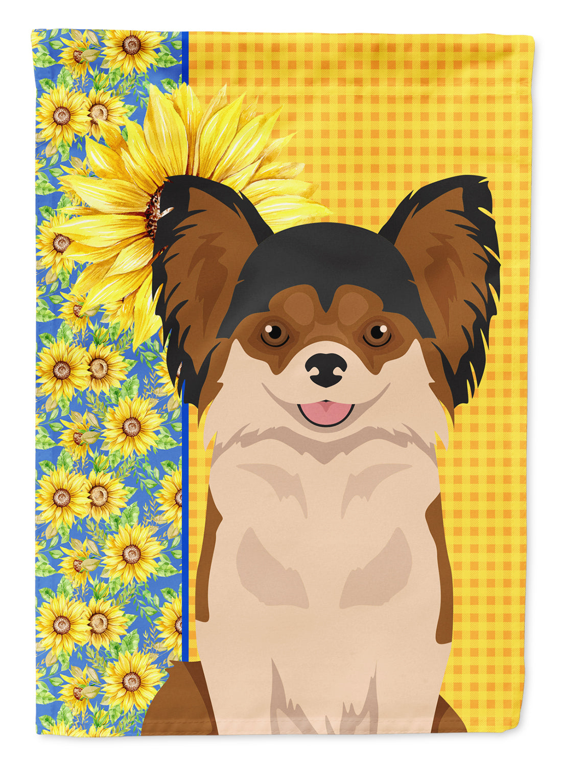 Summer Sunflowers Longhaired Black and Red Chihuahua Flag Garden Size  the-store.com.