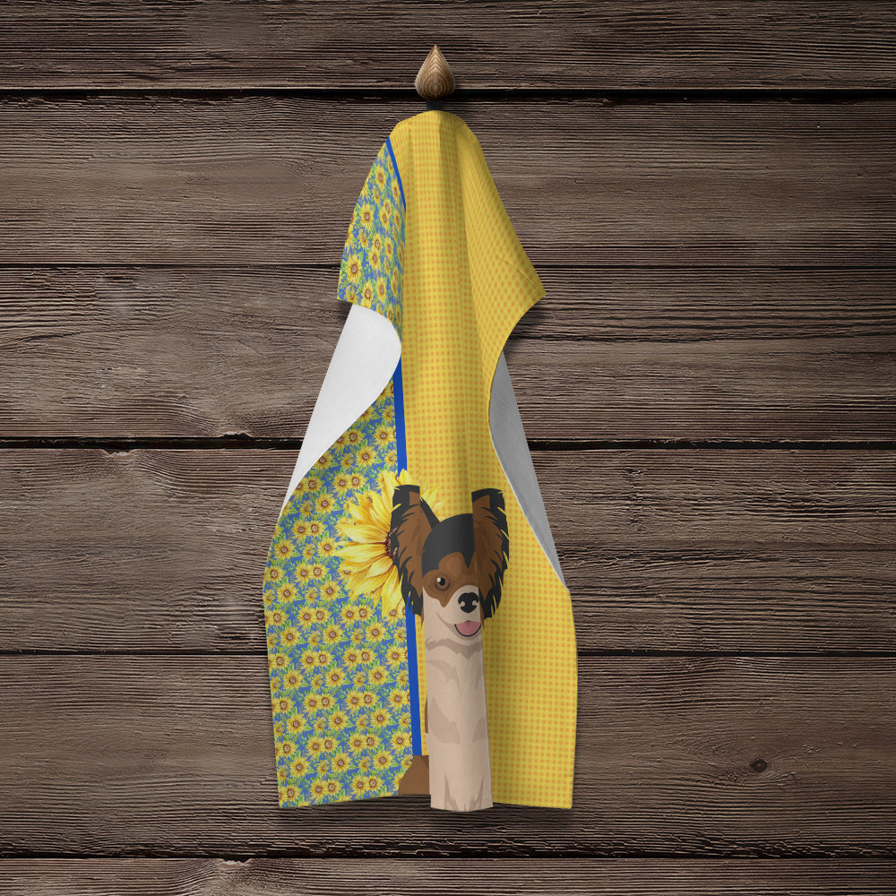 Summer Sunflowers Longhaired Black and Red Chihuahua Kitchen Towel - the-store.com