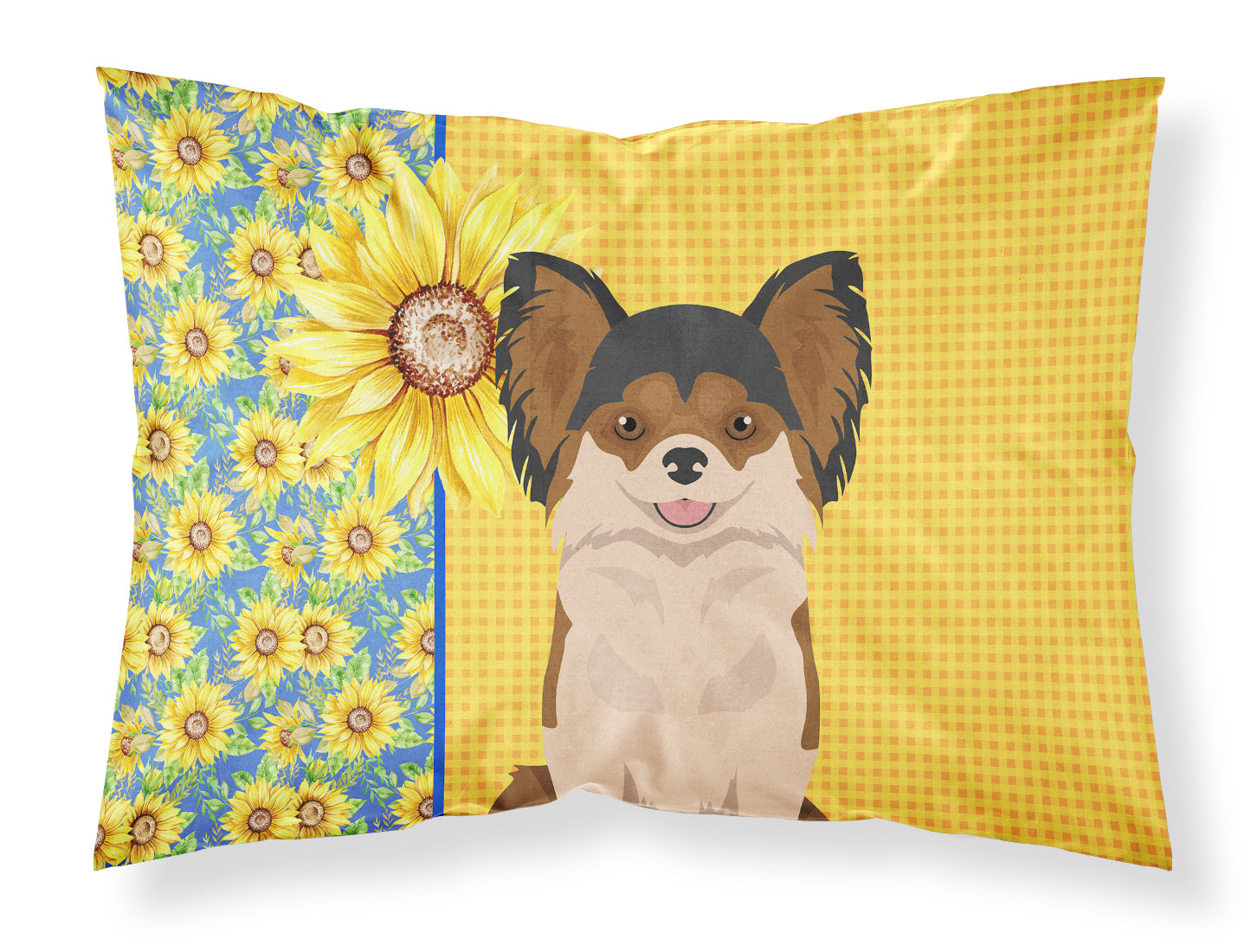 Buy this Summer Sunflowers Longhaired Black and Red Chihuahua Fabric Standard Pillowcase