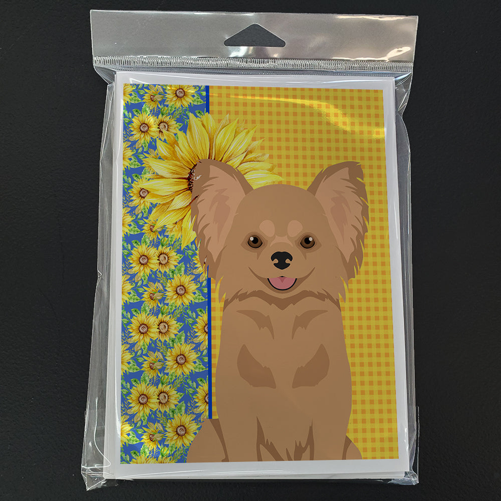 Summer Sunflowers Longhaired Gold Chihuahua Greeting Cards and Envelopes Pack of 8 - the-store.com