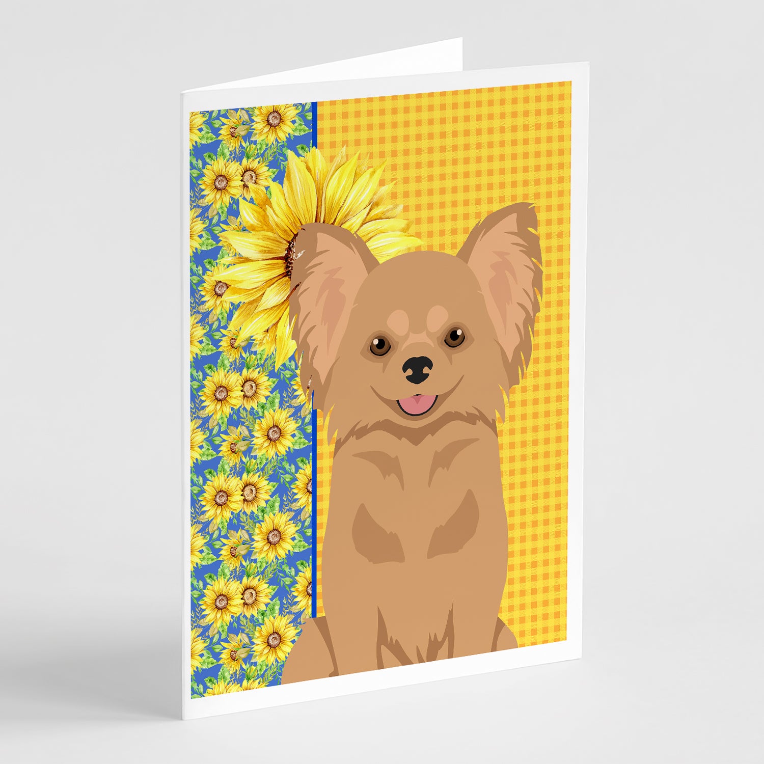 Buy this Summer Sunflowers Longhaired Gold Chihuahua Greeting Cards and Envelopes Pack of 8