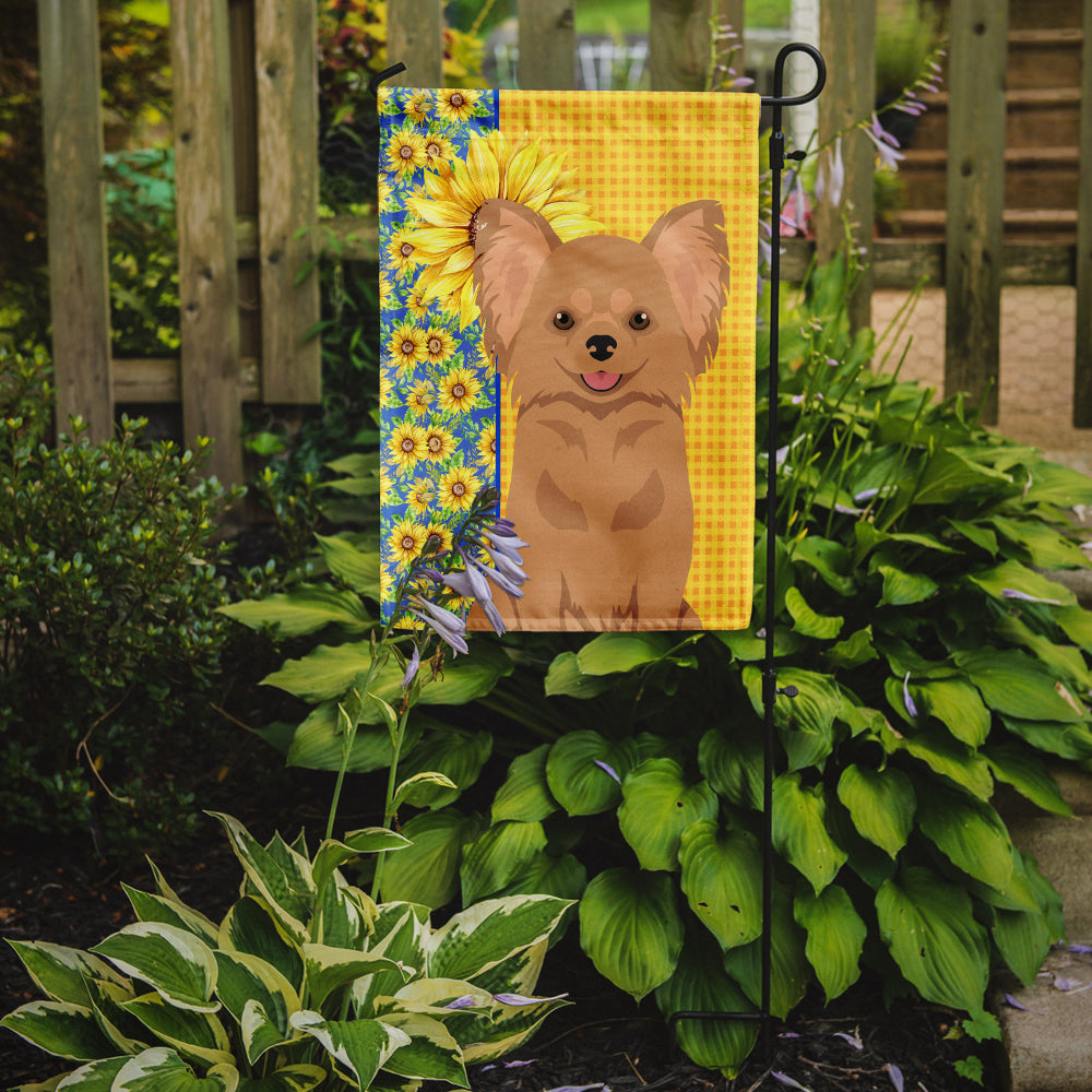 Summer Sunflowers Longhaired Gold Chihuahua Flag Garden Size