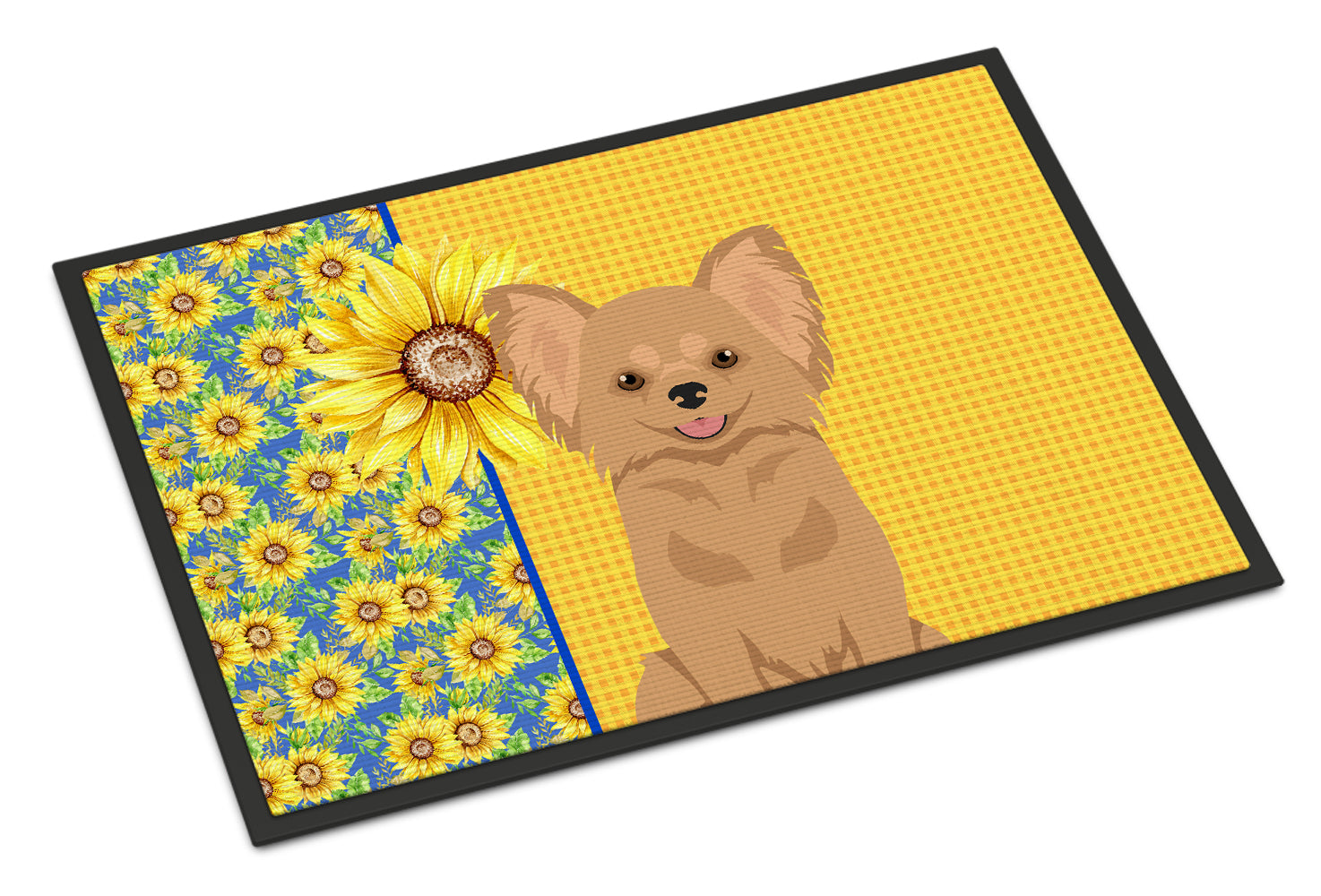 Buy this Summer Sunflowers Longhaired Gold Chihuahua Indoor or Outdoor Mat 24x36