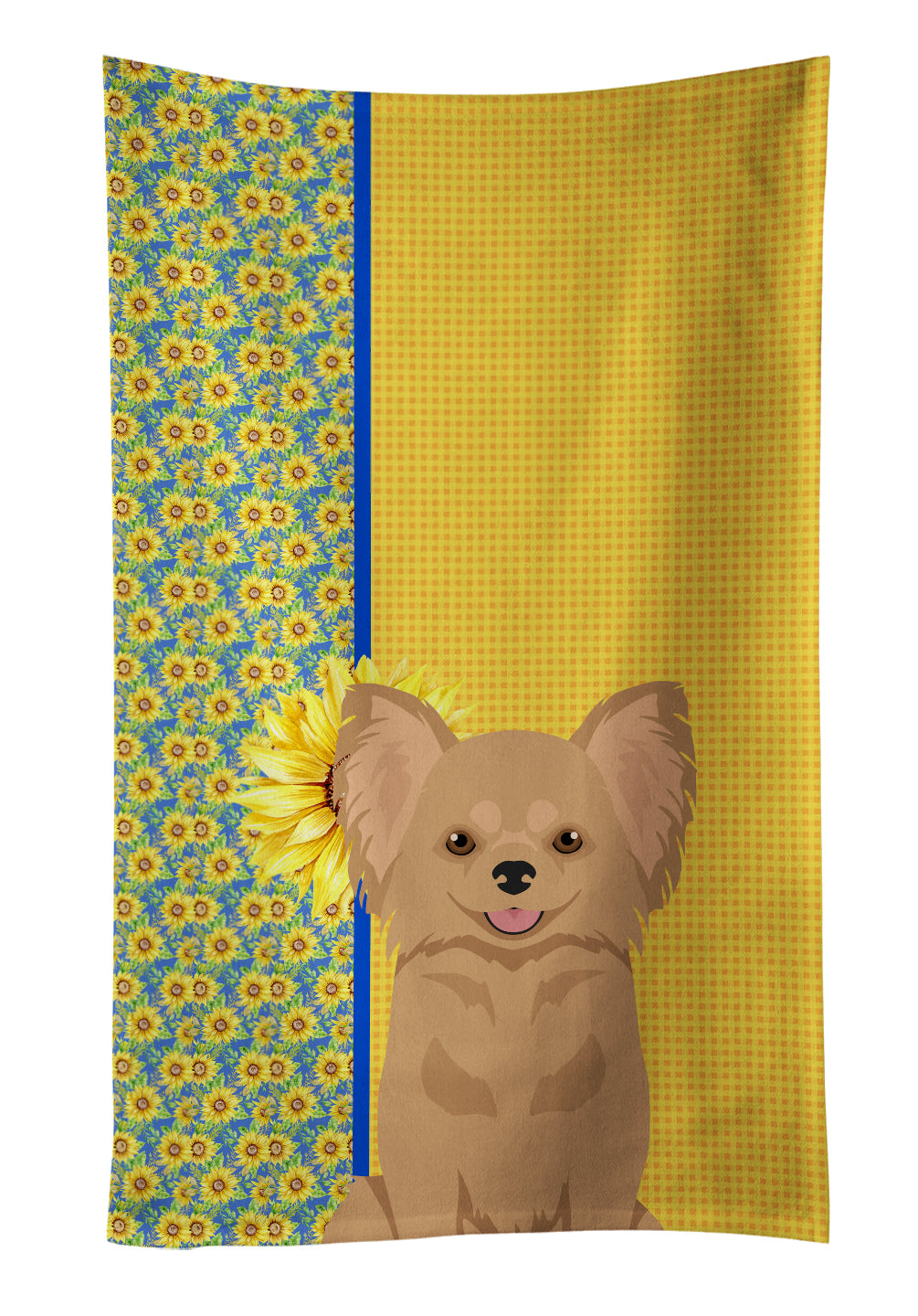 Buy this Summer Sunflowers Longhaired Gold Chihuahua Kitchen Towel