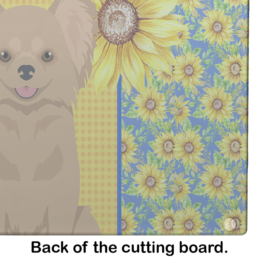 Summer Sunflowers Longhaired Gold Chihuahua Glass Cutting Board Large - the-store.com