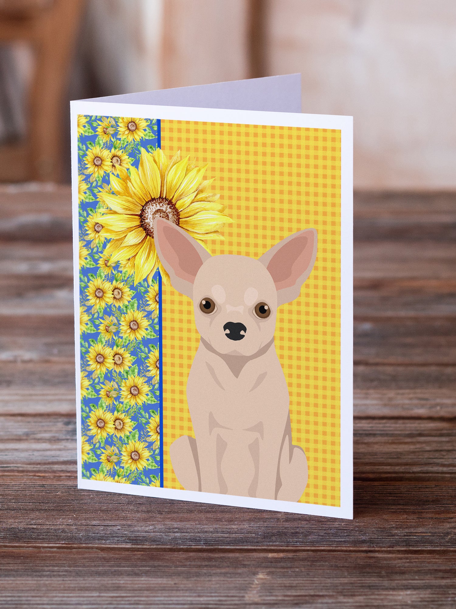 Summer Sunflowers Fawn Chihuahua Greeting Cards and Envelopes Pack of 8 - the-store.com