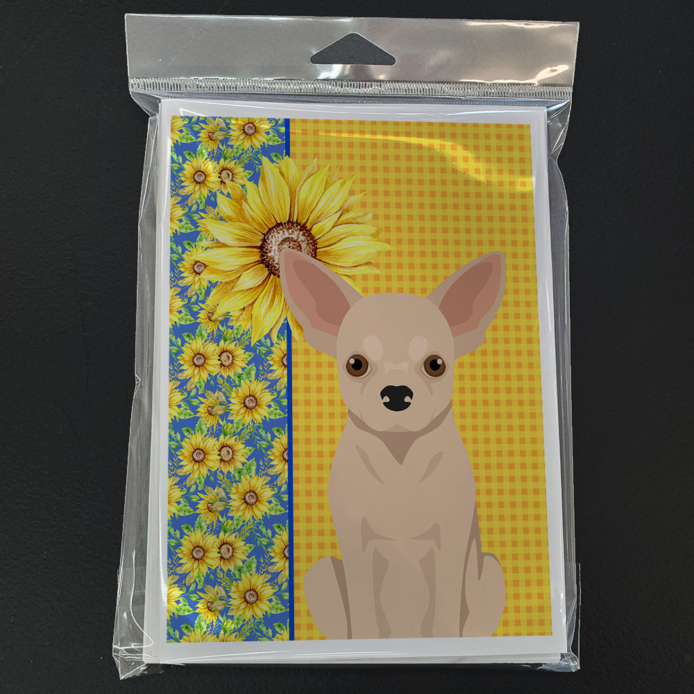 Summer Sunflowers Fawn Chihuahua Greeting Cards and Envelopes Pack of 8 - the-store.com