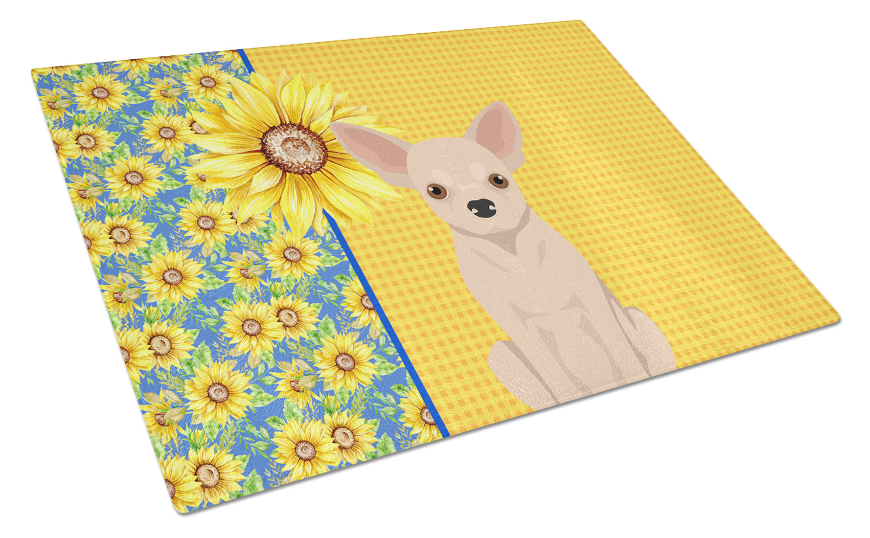 Buy this Summer Sunflowers Fawn Chihuahua Glass Cutting Board Large