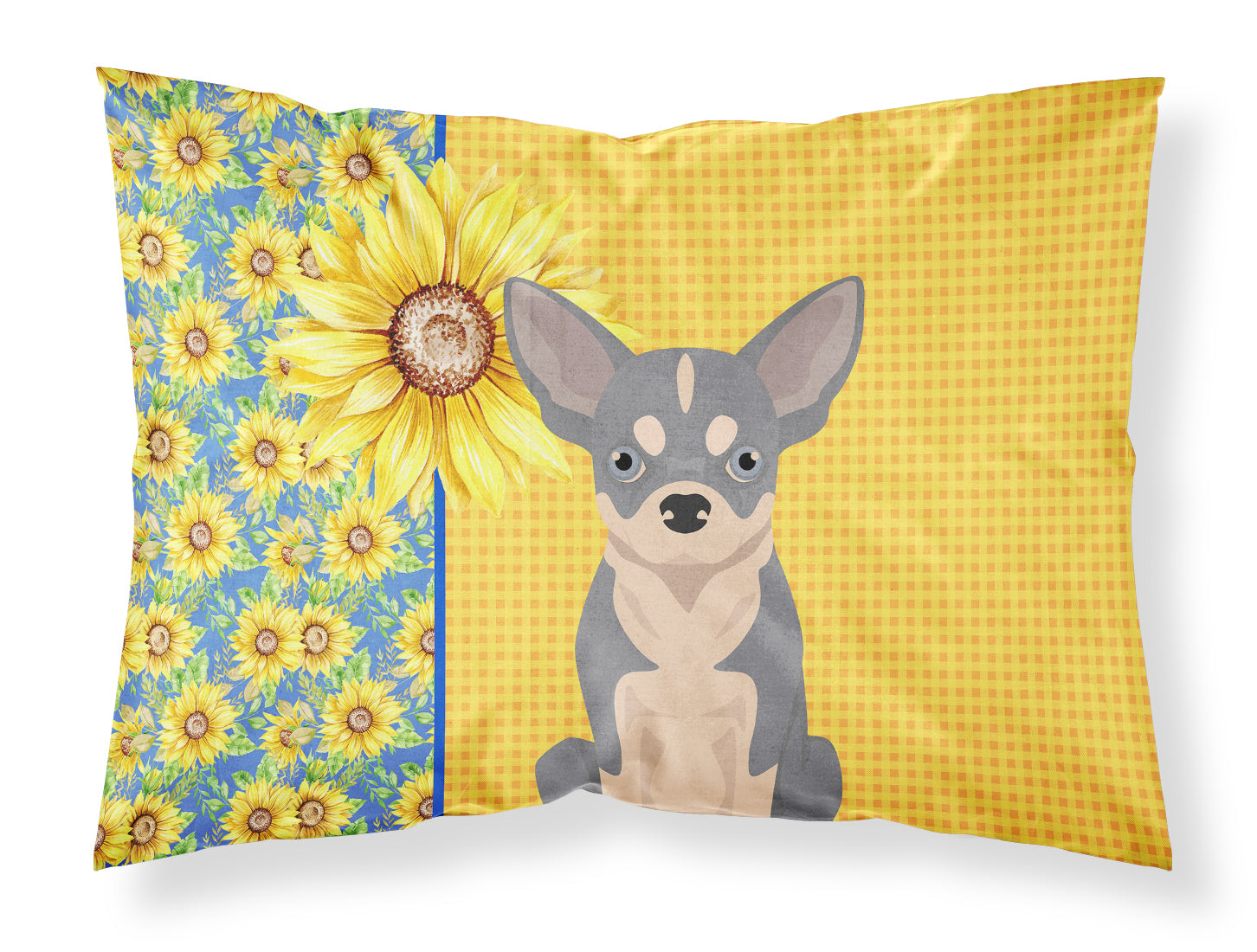 Buy this Summer Sunflowers Blue and White Chihuahua Fabric Standard Pillowcase