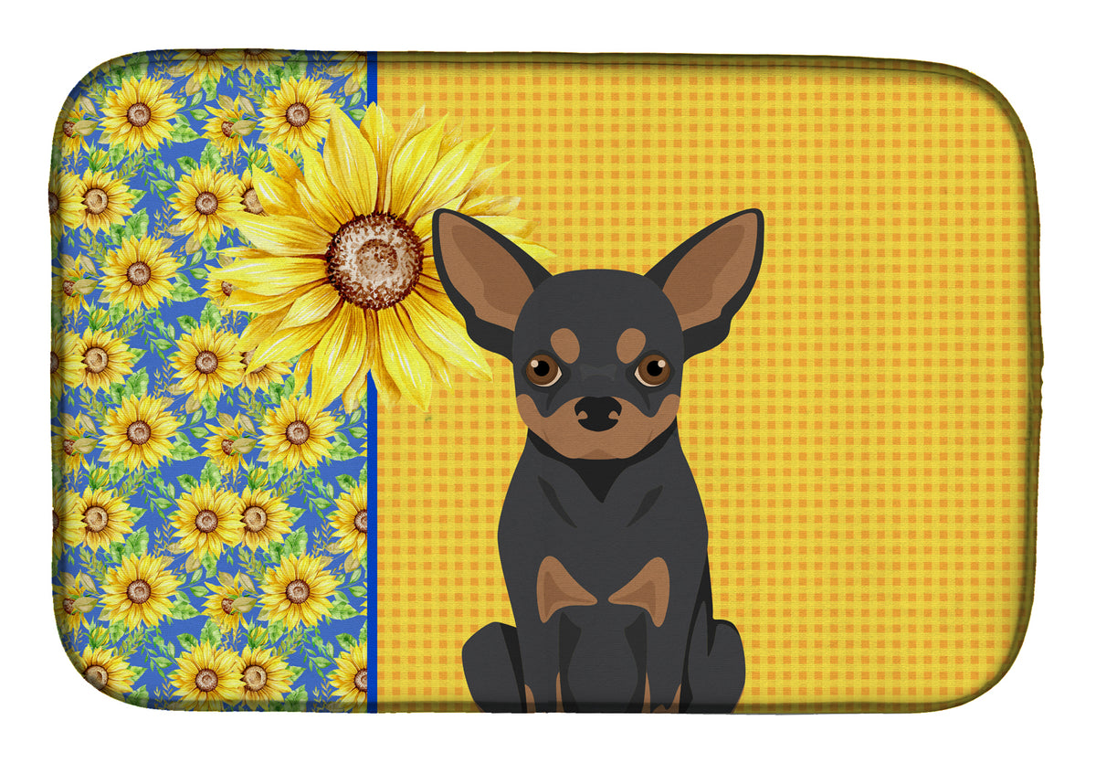 Summer Sunflowers Black and Tan Chihuahua Dish Drying Mat  the-store.com.
