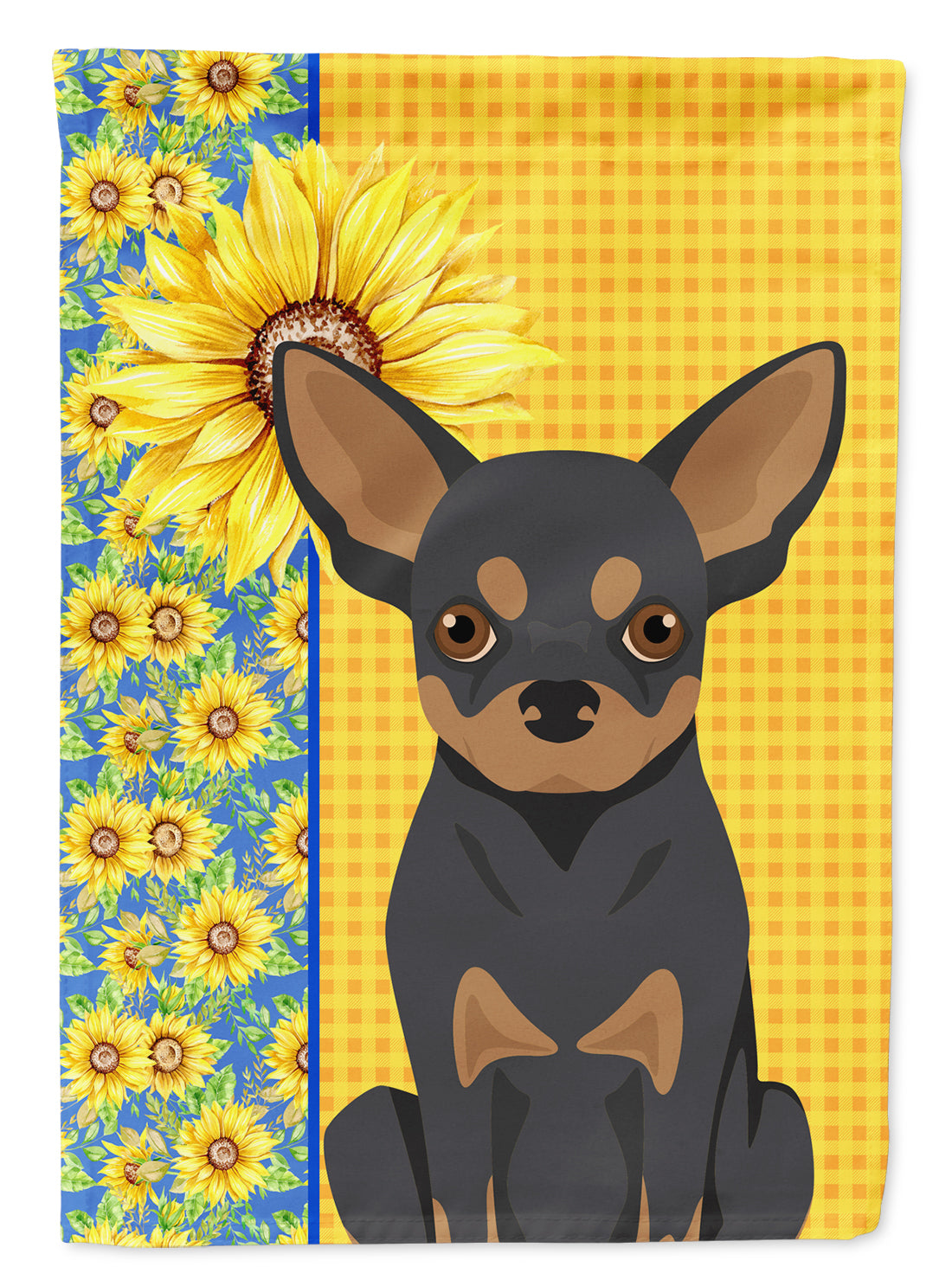 Summer Sunflowers Black and Tan Chihuahua Flag Garden Size  the-store.com.