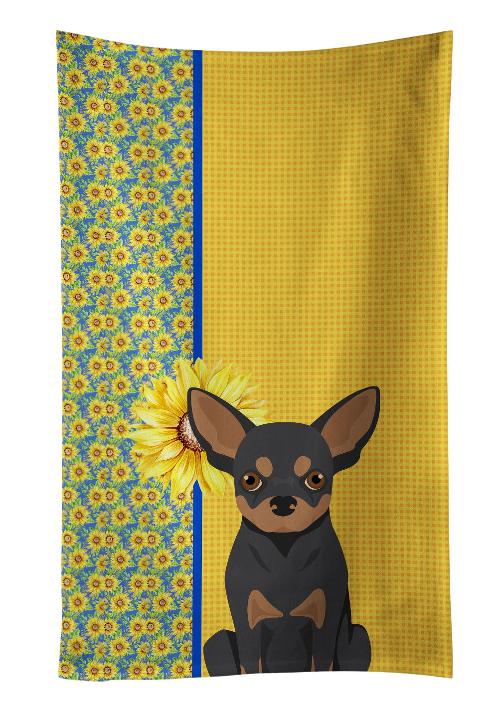 Buy this Summer Sunflowers Black and Tan Chihuahua Kitchen Towel