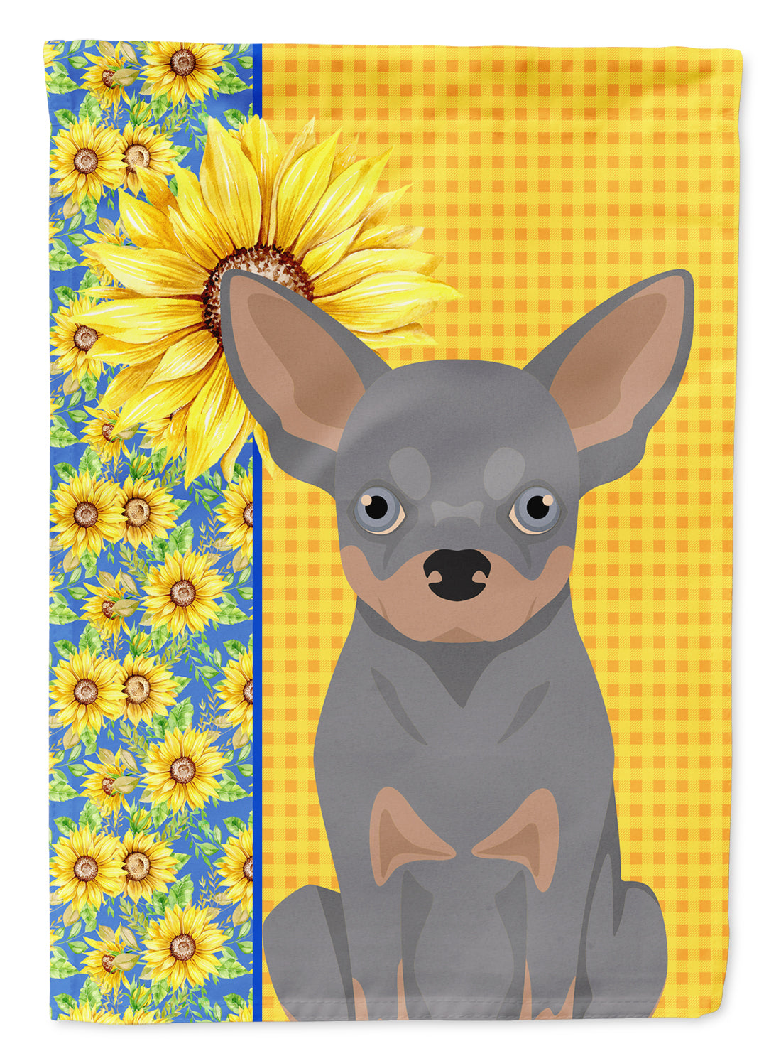Summer Sunflowers Blue and Tan Chihuahua Flag Garden Size