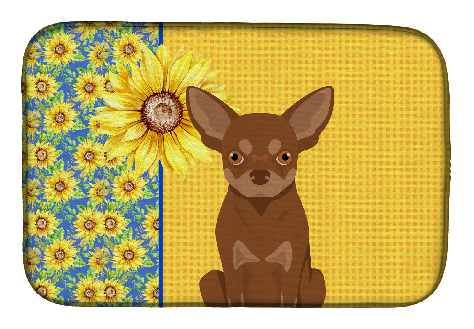 Summer Sunflowers Chocolate and Tan Chihuahua Dish Drying Mat  the-store.com.