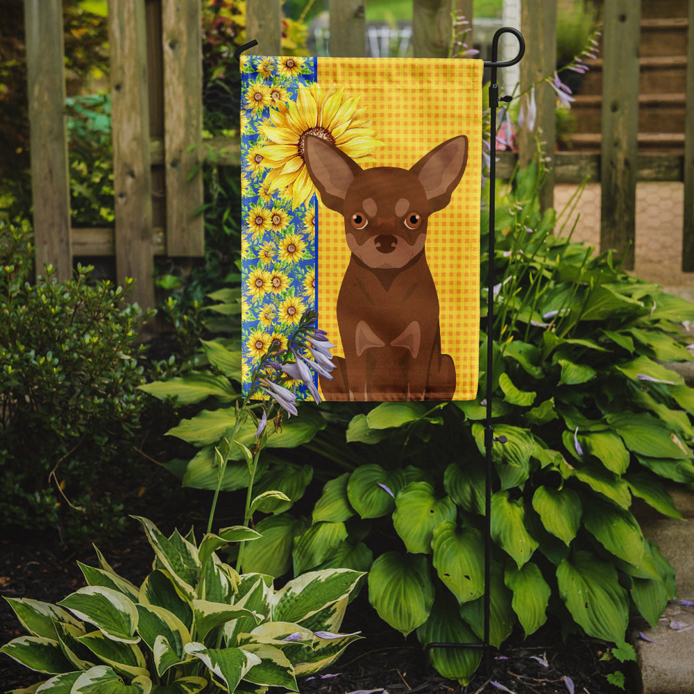 Summer Sunflowers Chocolate and Tan Chihuahua Flag Garden Size  the-store.com.