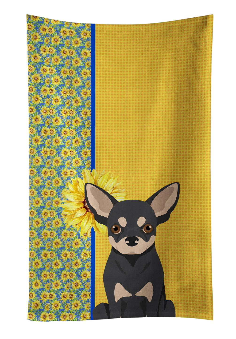 Buy this Summer Sunflowers Black and Cream Chihuahua Kitchen Towel