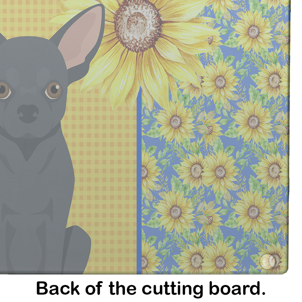 Summer Sunflowers Black Chihuahua Glass Cutting Board Large - the-store.com