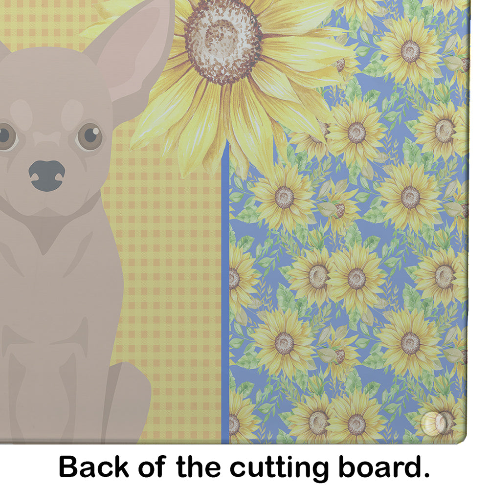 Summer Sunflowers Cream Chihuahua Glass Cutting Board Large - the-store.com