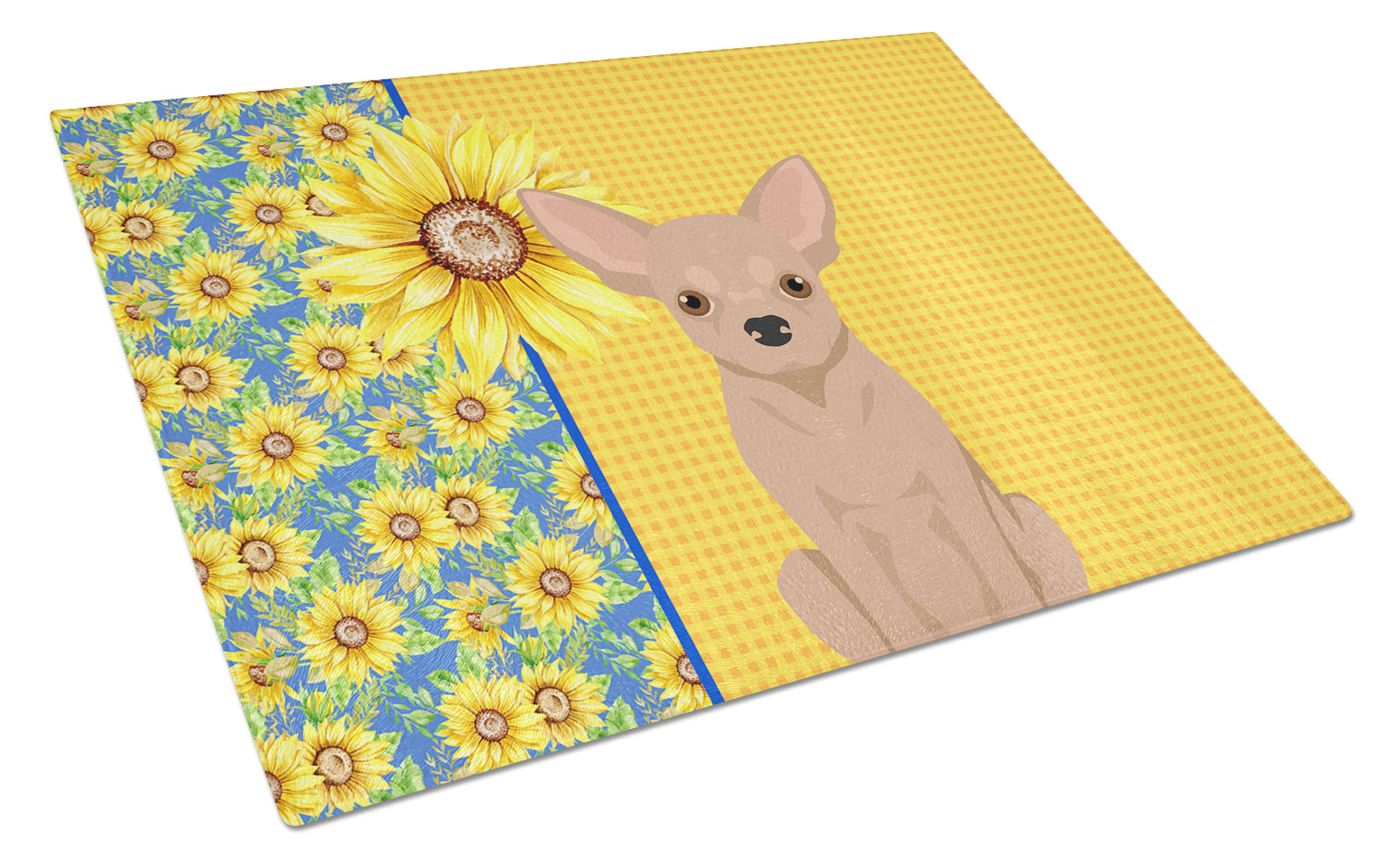 Buy this Summer Sunflowers Cream Chihuahua Glass Cutting Board Large