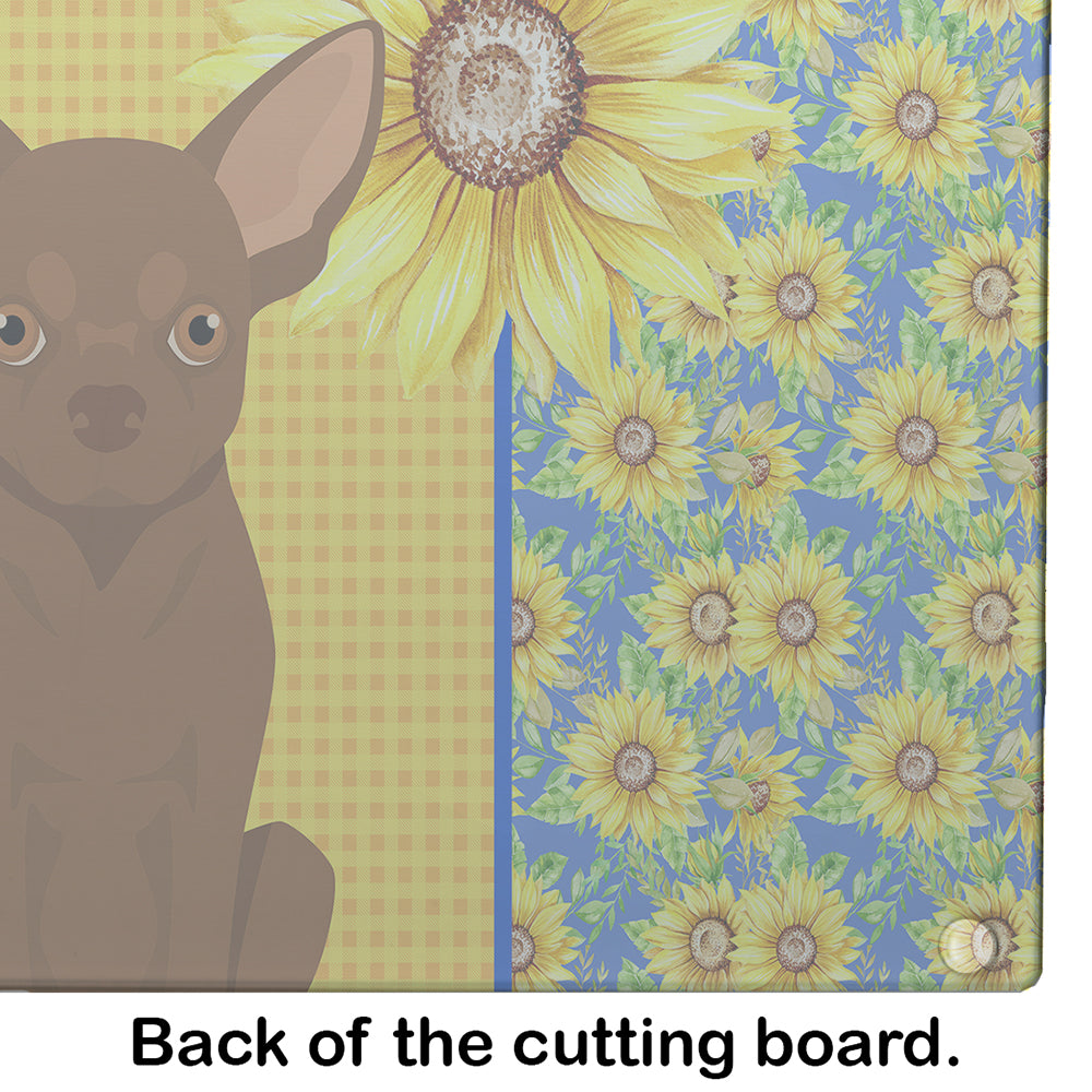 Summer Sunflowers Chocolate Chihuahua Glass Cutting Board Large - the-store.com