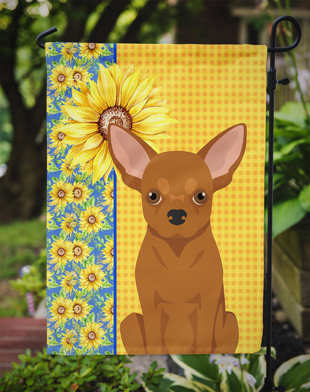 Summer Sunflowers Red Chihuahua Flag Garden Size