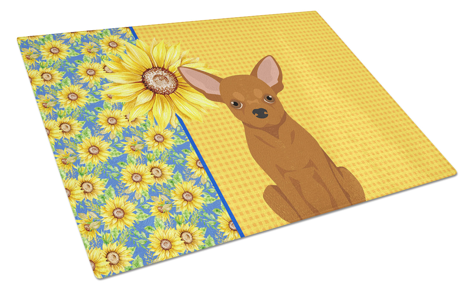 Buy this Summer Sunflowers Red Chihuahua Glass Cutting Board Large