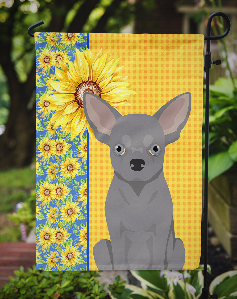 Summer Sunflowers Blue Chihuahua Flag Garden Size  the-store.com.