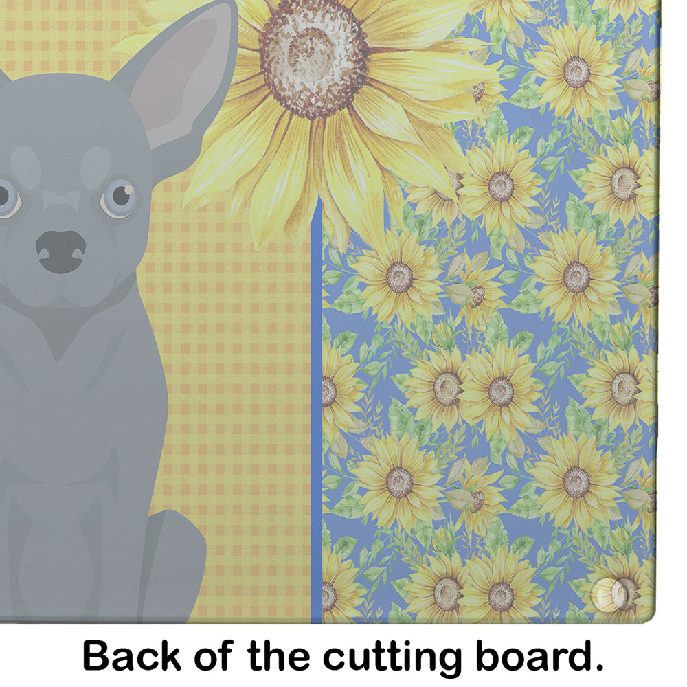 Summer Sunflowers Blue Chihuahua Glass Cutting Board Large - the-store.com
